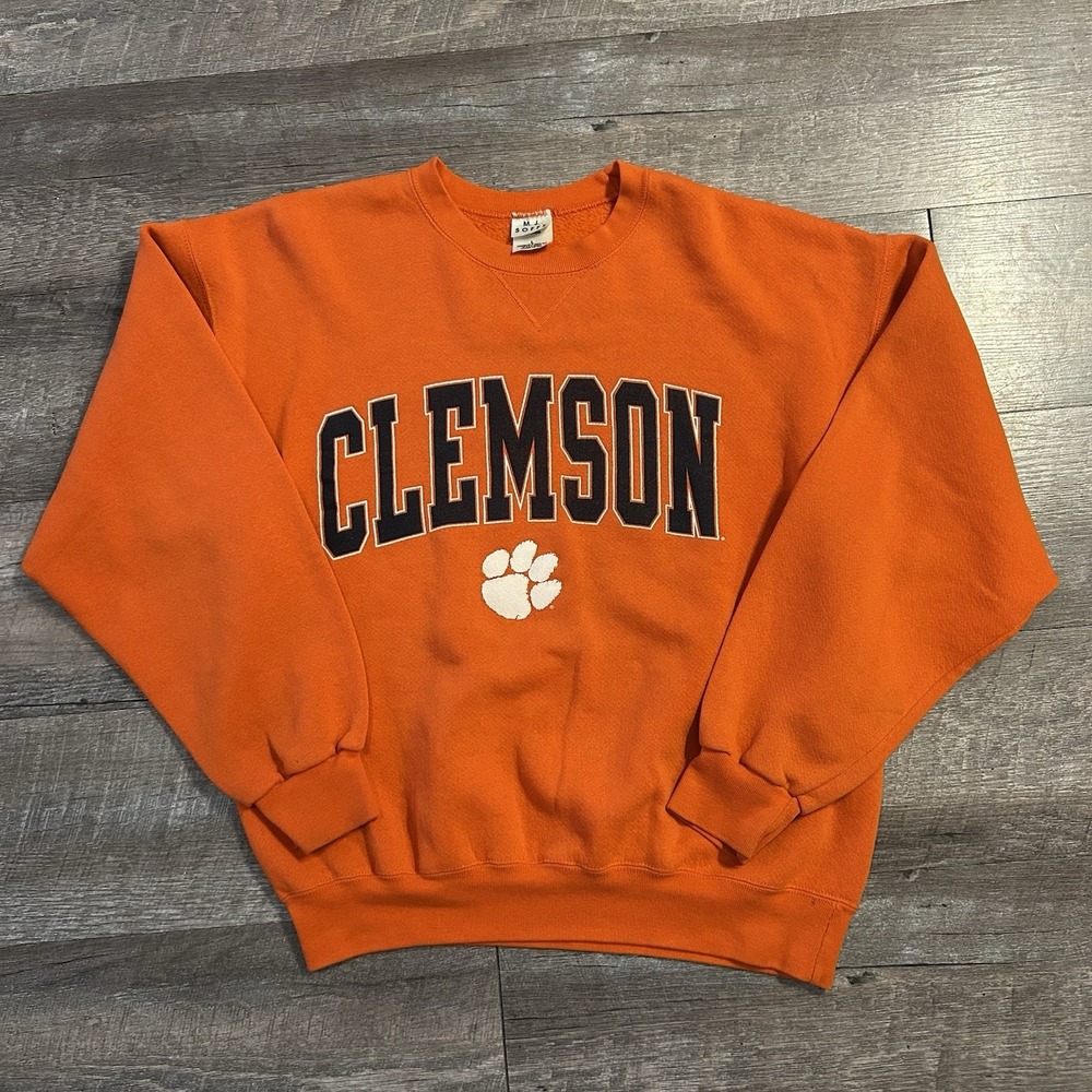 Vintage Clemson Tigers Sweatshirt Mens Large Orange NCAA Football M J Soffe 90s